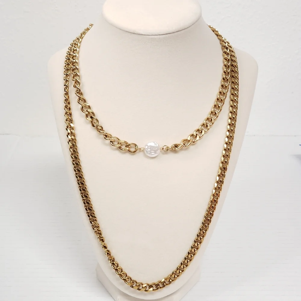 Authentic Louis Vuitton Gold Padlock W/unbranded Cuban Style Stainless Chain